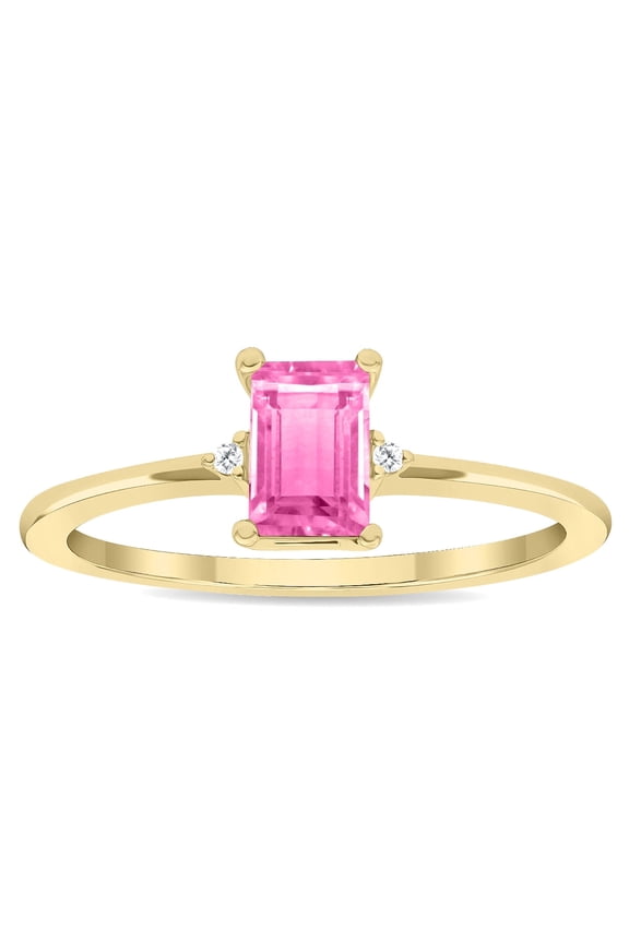 Women's Emerald Cut Pink Topaz and Diamond Classic Band in 10K Yellow Gold