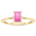thumbnail image 1 of SZUL Women's Emerald Cut Pink Topaz and Diamond Classic Band in 10K Yellow Gold, 1 of 5