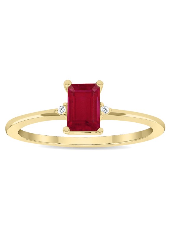 Women's Emerald Cut Ruby and Diamond Classic Band in 10K Yellow Gold