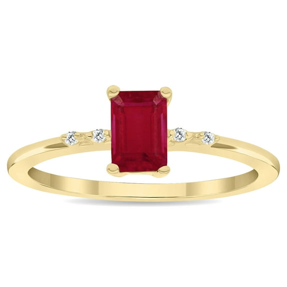 SZUL Women's Emerald Cut Ruby and Diamond Sparkle Ring in 10K Yellow Gold
