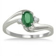 thumbnail image 1 of SZUL Women's Emerald Gemstone and Diamond Wave Ring 14k White Gold, 1 of 3