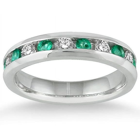 SZUL Women's Emerald and Diamond Band in 14k White Gold