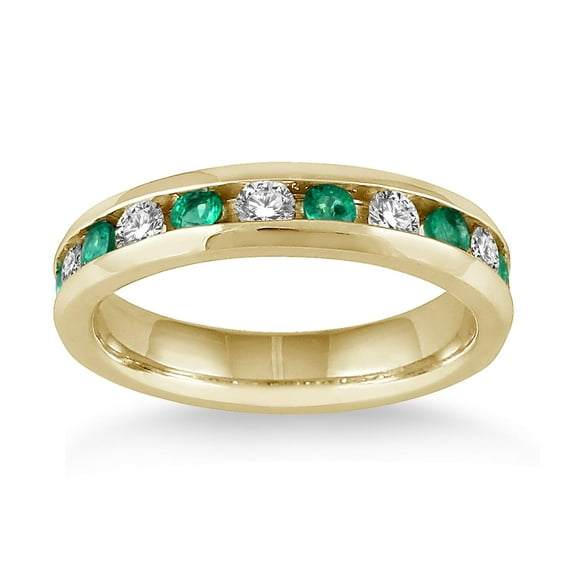 SZUL Women's Emerald and Diamond Band in 14k Yellow Gold
