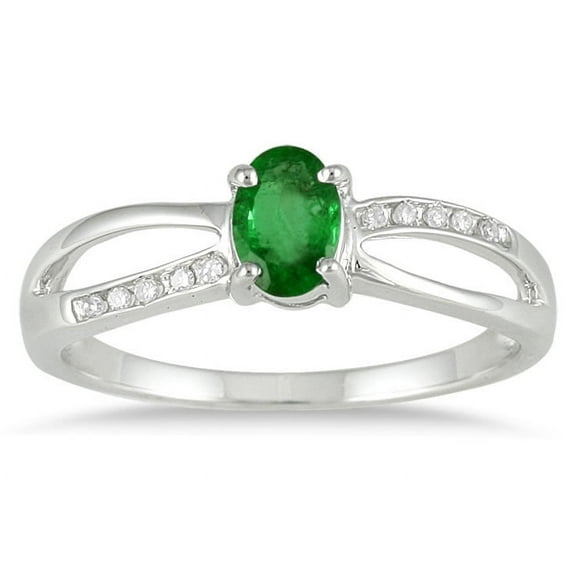 SZUL Women's Emerald and Diamond Ring Set in 10K White Gold