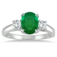 thumbnail image 1 of SZUL Women's Emerald and Diamond Three Stone Ring in 14K White Gold, 1 of 5