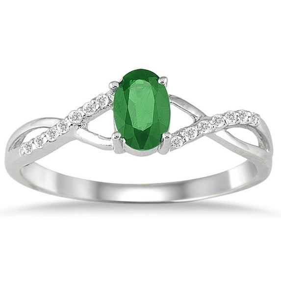 SZUL Women's Emerald and Diamond Twist Ring in 10K White Gold