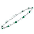 thumbnail image 1 of SZUL Women's Emerald and Natural Diamond Double Bar Link Bracelet in .925 Sterling Silver, 1 of 7