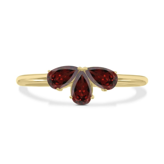 SZUL Women's Garnet Pear Shape Three Stone Ring in 10K Yellow Gold
