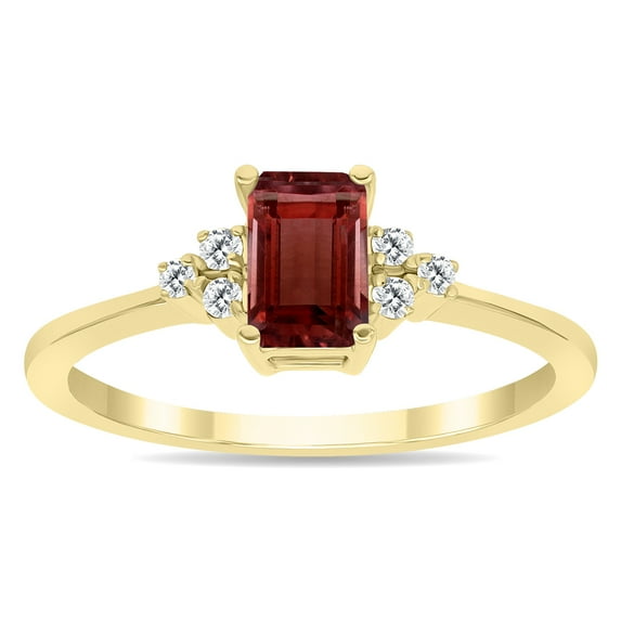 SZUL Women's Garnet and Diamond Regal Ring in 10K Yellow Gold