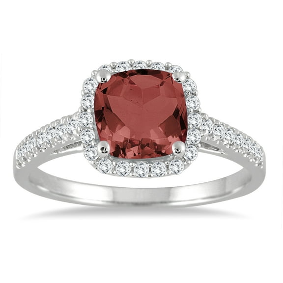 SZUL Women's Garnet and Diamond Ring in 10K White Gold
