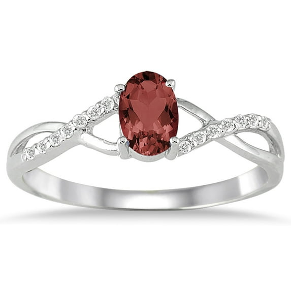 SZUL Women's Garnet and Diamond Twist Ring in 10K White Gold