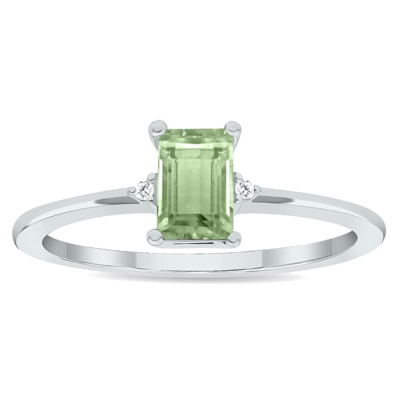 SZUL Women's Green Amethyst and Diamond Classic Band in 10K White Gold
