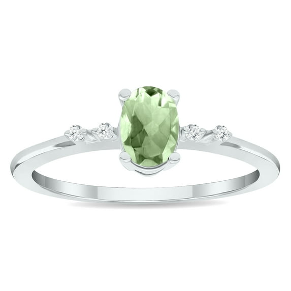 SZUL Women's Green Amethyst and Diamond Sparkle Ring in 10K White Gold