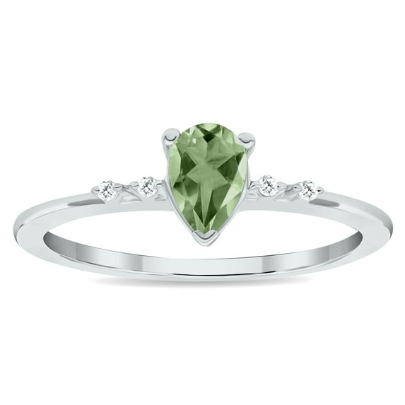 SZUL Women's Green Amethyst and Diamond Sparkle Ring in 10K White Gold