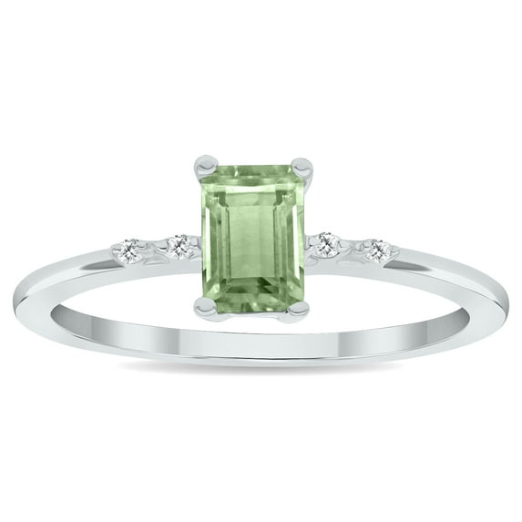 SZUL Women's Green Amethyst and Diamond Sparkle Ring in 10K White Gold