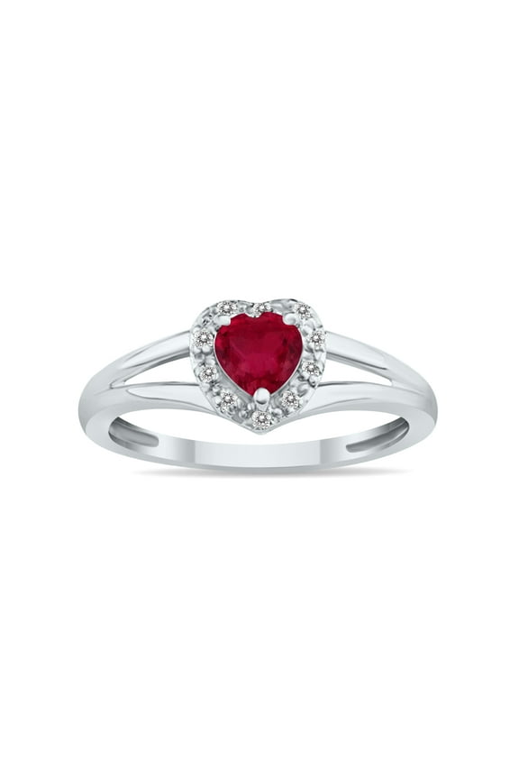 Women's Heart Shape Ruby and Diamond Ring in 10K White Gold