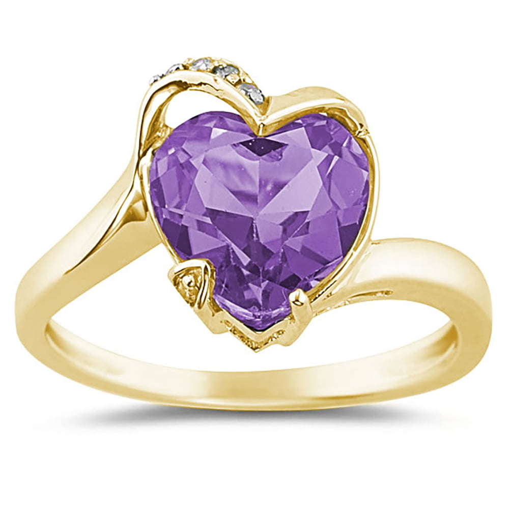 SZUL Women's Heart Shaped Amethyst and Diamond Curve Ring in 14K Yellow  Gold - Walmart.com