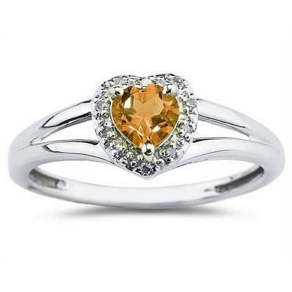 SZUL Women's Heart Shaped Citrine and Diamond Ring