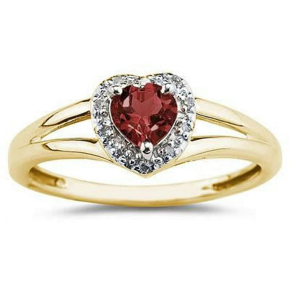 SZUL Women's Heart Shaped Garnet and Diamond Ring