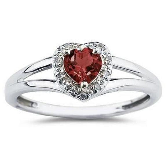 SZUL Women's Heart Shaped Garnet and Diamond Ring