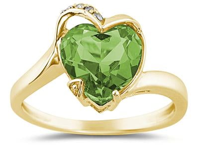 SZUL Women s Heart Shaped Peridot and Diamond Curve Ring in 14K