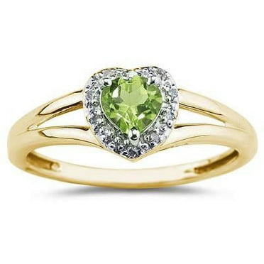 SZUL Women's Heart Shaped  Peridot  and Diamond Ring