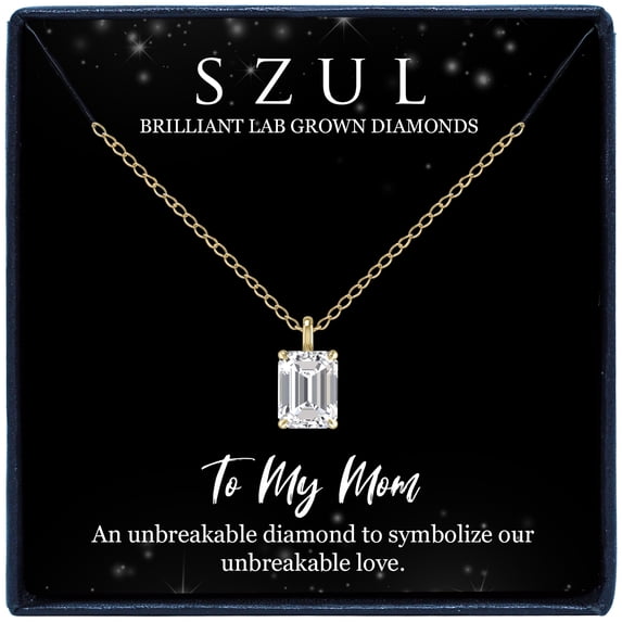 SZUL Women's Jewelry Gift For Mom - 1/4 Carat Lab Grown Emerald Cut Diamond Solitaire Pendant in 14K Yellow Gold
