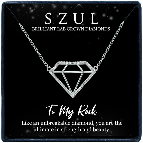 SZUL Women's Jewelry Gift For Rock - 1/7 Carat TW To My Rock Lab Grown Diamond Pendant Necklace in .925 Sterling Silver (Diamond Color F-G, Clarity VS1-VS2)
