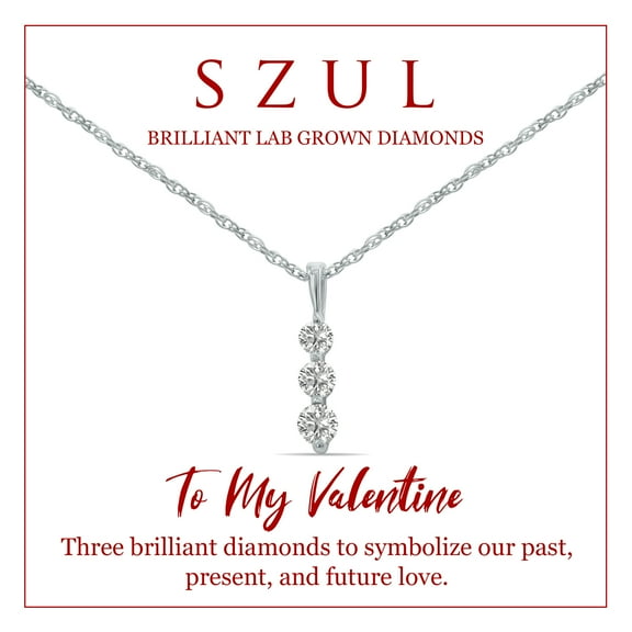 SZUL Women's Jewelry Gift for Your Valentine - 1/4 Carat TW Past Present Future Three Stone Lab Grown Diamond Necklace in .925 Sterling Silver (Diamond Color F-G, Clarity VS1-VS2)