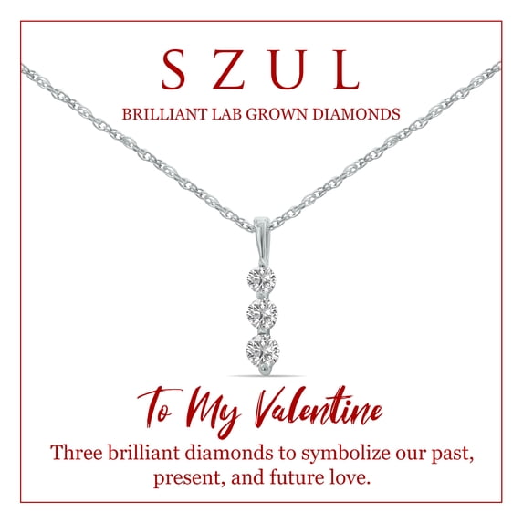 SZUL Women's Jewelry Gift for Your Valentine - 1/4 Carat TW Past Present Future Three Stone Lab Grown Diamond Necklace in .925 Sterling Silver (Diamond Color F-G, Clarity VS1-VS2)