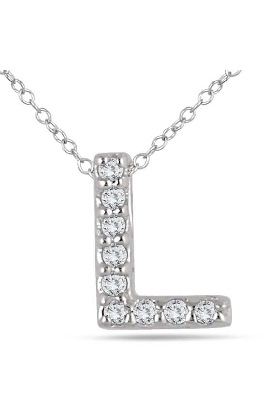 Women's L Initial Diamond Pendant in 10K White Gold (J-K-L Color, I2-I3 Clarity)