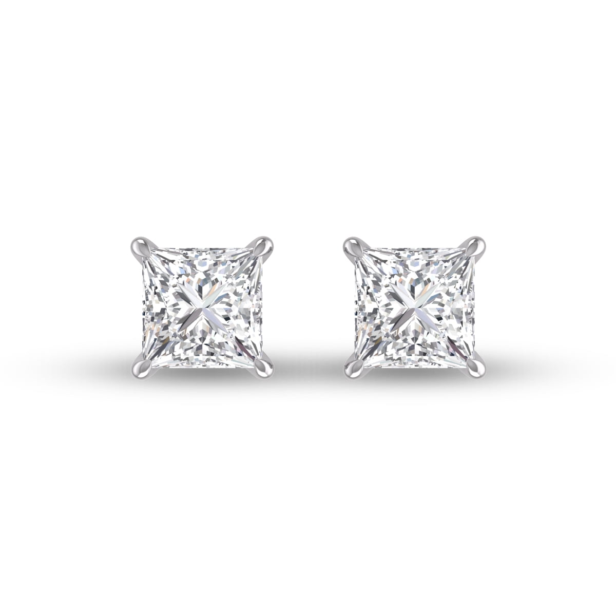 SZUL Women's Lab Grown 1/2 Carat Princess Cut Solitaire Diamond Earrings in 14K White Gold