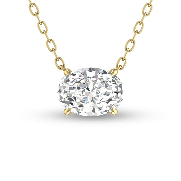 SZUL Women s Lab Grown 1 Carat Floating Oval Diamond Solitaire Pendant in 14K Yellow Gold