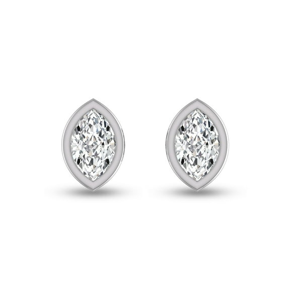 SZUL Women's Lab Grown 1 Carat Marquise Bezel Set Diamond Solitaire Earrings in 14K White Gold