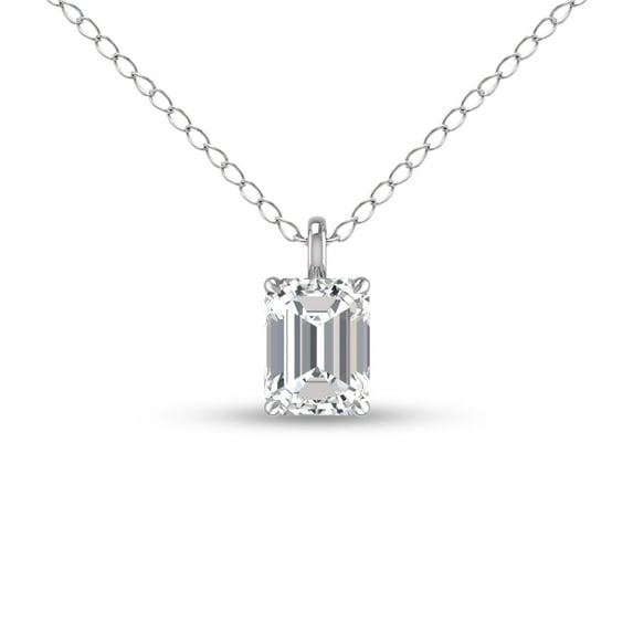 SZUL Women's Lab Grown 3/4 Carat Emerald Solitaire Diamond Pendant in 14K White Gold