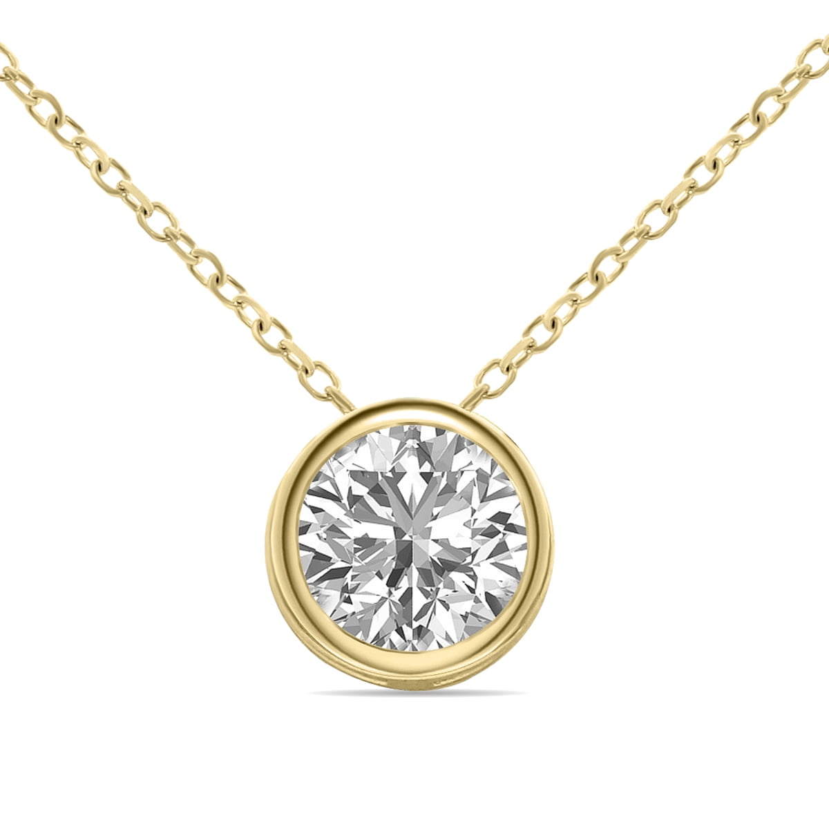 SZUL Women's Lab Grown 3/4 Carat Round Solitaire Diamond Bezel Set Pendant  in 14K Yellow Gold (F-G Color, VVS1-VVS2 Clarity)