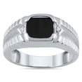 thumbnail image 1 of SZUL Women's Men's Ridged Onyx and Diamond Ring in 10K White Gold, 1 of 5