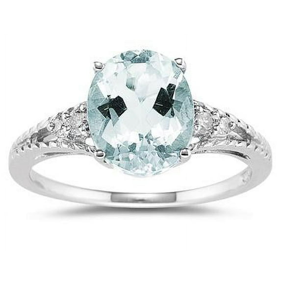 SZUL Women's Oval Cut Aquamarine & Diamond Ring in 14k White Gold