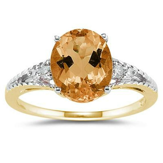 SZUL Women's Oval Cut Citrine & Diamond Ring in 14k Yellow Gold