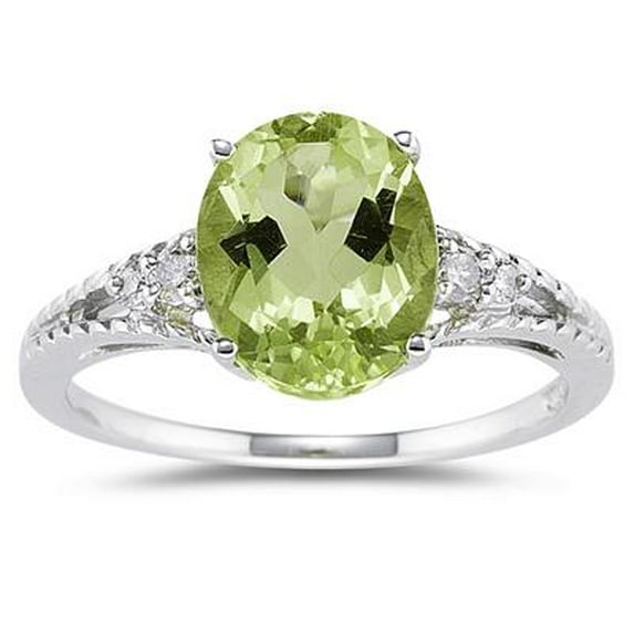 SZUL Women's Oval Cut Peridot & Diamond Ring in 14k White Gold