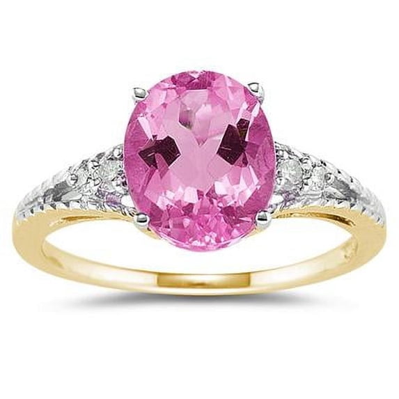 SZUL Women's Oval Cut Pink Toapz & Diamond Ring in 14k Yellow Gold