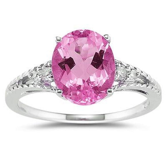 SZUL Women's Oval Cut Pink Topaz & Diamond Ring in 14k White Gold