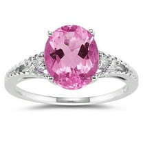 SZUL Women's Oval Cut Pink Topaz & Diamond Ring in 14k White Gold