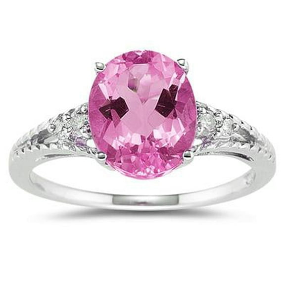SZUL Women's Oval Cut Pink Topaz & Diamond Ring in 14k White Gold