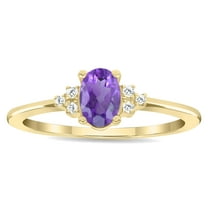 SZUL Women's Oval Shaped Amethyst and Diamond Half Moon Ring in 10K Yellow Gold
