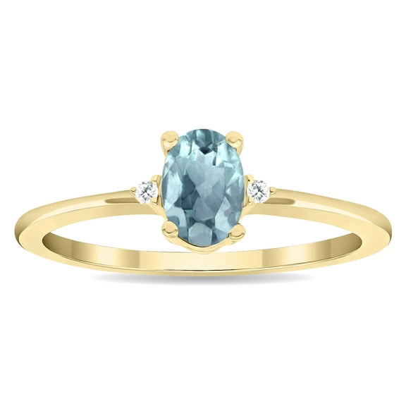 SZUL Women's Oval Shaped Aquamarine and Diamond Classic Band in 10K Yellow Gold