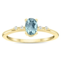 SZUL Women's Oval Shaped Aquamarine and Diamond Sparkle Ring in 10K Yellow Gold