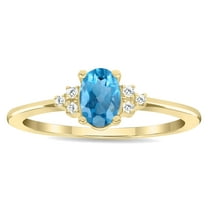 SZUL Women's Oval Shaped Blue Topaz and Diamond Half Moon Ring in 10K Yellow Gold