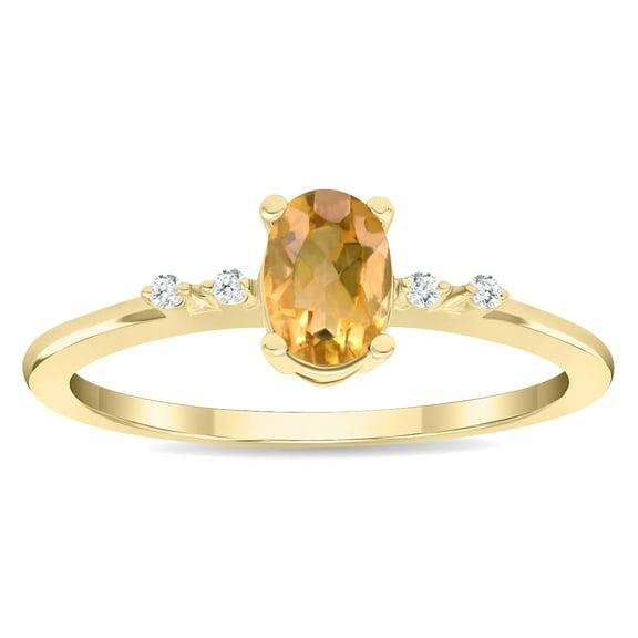 SZUL Women's Oval Shaped Citrine and Diamond Sparkle Ring in 10K Yellow Gold