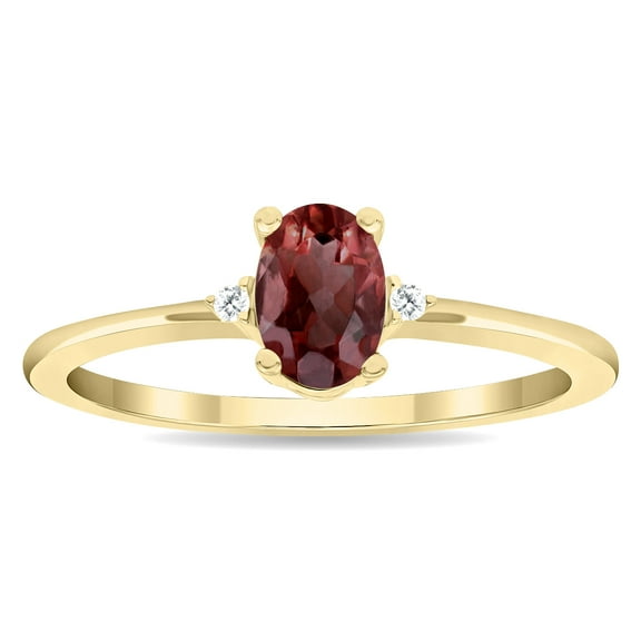 SZUL Women's Oval Shaped Garnet and Diamond Classic Band in 10K Yellow Gold